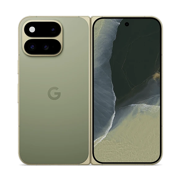 Google Pixel 11 Pro Fold shown open and closed in Olive