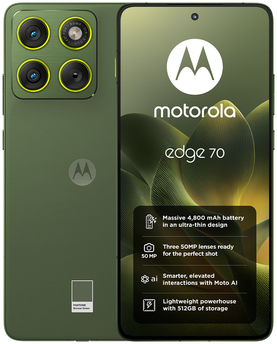 Motorola Edge 70 in Pantone Bronze Green